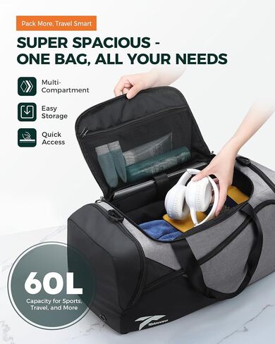 Tolaccea Small Gym Bag for Women Men, 25L Lightweight Duffle Bag for Travel, Waterproof Sports Bag with Shoe Compartment & Wet Pocket, Mini Carry on Weekender Overnight Bags for Workout Swimming in Saudi Arabia