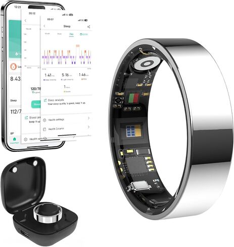 2025 Smart Ring Health Tracker with Blood Pressure Monitor, IP68 Waterproof Health Ring for Blood Oxygen Heart Rate SpO2 Sleep Monitor, Bluetooth Connect Fitness Ring for Multi-Sports Tracking in Saudi Arabia