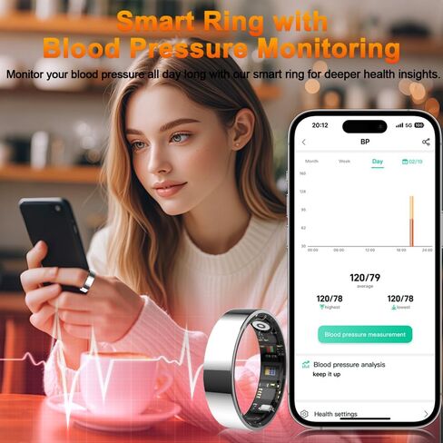 2025 Smart Ring Health Tracker with Blood Pressure Monitor, IP68 Waterproof Health Ring for Blood Oxygen Heart Rate SpO2 Sleep Monitor, Bluetooth Connect Fitness Ring for Multi-Sports Tracking in Saudi Arabia