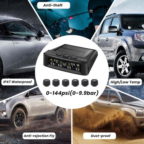 نظام مراقبة ضغط الإطارات RV مع شاحن بالطاقة الشمسية وشاحن USB، TPMS للمقطورة مع 4 أجهزة استشعار و6 أوضاع إنذار، شاشة عرض LCD، مراقبة الضغط ودرجة الحرارة في الوقت الحقيقي لسيارة السيدان، سيارات الدفع الرباعي، MPV (0-99 رطل لكل بوصة مربعة) in Saudi Arabia