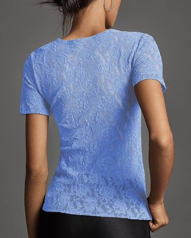Gacaky Womens Mesh Sheer Short Sleeve Layering Top Summer Sexy Y2k Floral Embroidery Lace See Through Tee in Kuwait