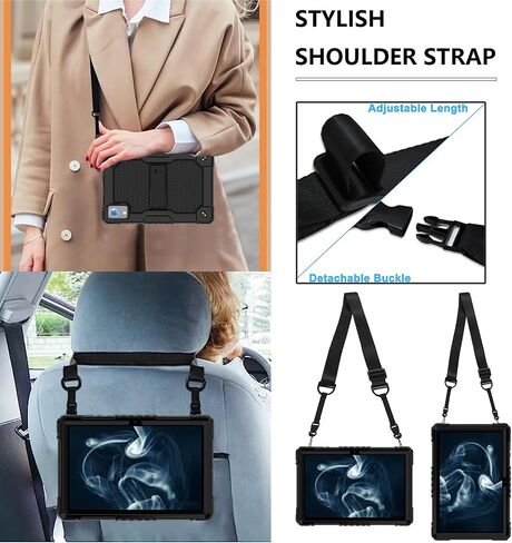 Case for 10.1 inch Tablets - Built in Kickstand Shoulder Strap (Black/Black) in Saudi Arabia