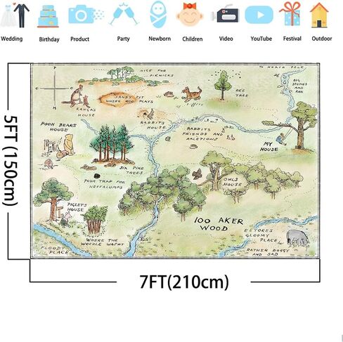 7x5ft 100 Acres Woods Map Backdrop Children Baby Shower Bear Theme Happy Birthday Decorative Banner for Boys Girls Party Background Decoration in Saudi Arabia