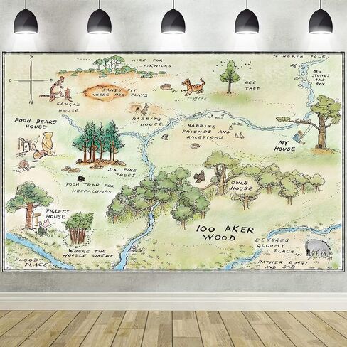 7x5ft 100 Acres Woods Map Backdrop Children Baby Shower Bear Theme Happy Birthday Decorative Banner for Boys Girls Party Background Decoration in Saudi Arabia