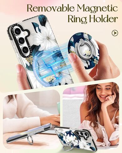 Cute Case for Samsung Galaxy S25 Ultra for Women Girls - Funny Blue Flower Design Compatible with Magsafe Magnetic Ring Holder Kickstand Fashion TPU Phone Covers in Kuwait