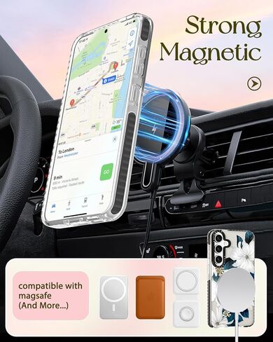 Cute Case for Samsung Galaxy S25 Ultra for Women Girls - Funny Blue Flower Design Compatible with Magsafe Magnetic Ring Holder Kickstand Fashion TPU Phone Covers in Kuwait