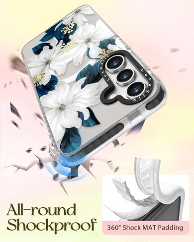 Cute Case for Samsung Galaxy S25 Ultra for Women Girls - Funny Blue Flower Design Compatible with Magsafe Magnetic Ring Holder Kickstand Fashion TPU Phone Covers in Kuwait