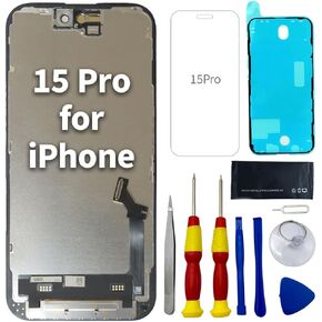 for iPhone 15 Pro Screen Replacement 6.1" COF LCD Sceen & 3D Touch IPS FHD Digitizer Full Assembly with Repair Tools Screen Protector Waterproof Frame Sticker for A2848, A3101, A3102, A3104