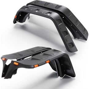 ECOTRIC Fender Flares w/LED Side Maker Compatible with 2007-2018 Jeep JK Wrangler 2/4 Door Model Unlimited Rubicon Unlimited, Pocket-Riveted Style Smooth Matte Black Wheel Flares Cover 4Pcs