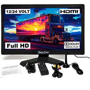 Portable TV 22 inch Full HD, 1080P Widescreen Monitor, Perfect for Bus/Truck/Car, Adapter 12/24/110 Volt, ATSC/Analog, HDMI/USB/AV Input, Supports 1TB HDD