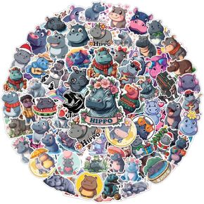 100 Pcs Hippo Stickers, Hippopotamus Waterproof Decal for Water Bottles Laptop Luggage Computer Scrapbooking Teens Adults Girls Funny Birthday Decorations