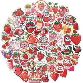 50Pcs Strawberry Stickers - Strawberry Birthday Party Decorations - Strawberry Shower Supplies - Strawberry Gifts for Women Merch - Cute Goodie Bag Stuff - Laptop Decals