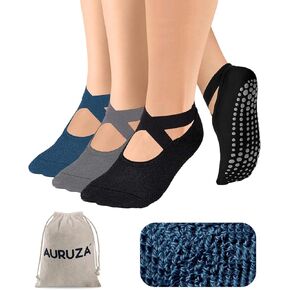جوارب يوجا بيلاتيس للنساء من AURUZA، جوارب يوجا مضادة للانزلاق مع أشرطة مقابض لجوارب تدريبات رقص الباليه in Kuwait
