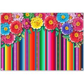7x5ft Mexican Fiesta Themed Photography Backdrop Cinco De Mayo Background Carnival Colorful Stripe Floral Party Decorations Photo Banner
