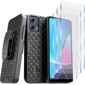 for Motorola G Power 5G (2024) Case with Belt Clip Holster, 3-Pack Tempered Glass for Moto G Power 5G - Black