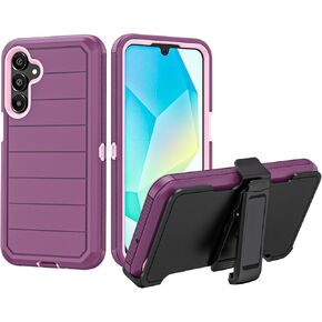 for Samsung Galaxy A16 5G Case with Belt Clip & Kickstand, Full-Body Protection Multi Layers Rugged Case with Belt Holster for Samsung Galaxy A16 5G 6.7 inch 2024 (Purple+Pink)
