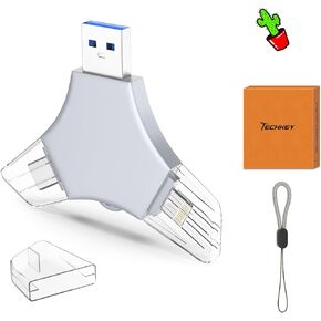 USB 3.0 Flash Drive 64gb for iPhone, 3in1 External Memory Picture Keeper Storage Stick for Photo/Video/Data Saver/Backup, V7.44High Speed Thumb Drives for iPhone/iPad/Android/PC - Neutral