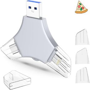 USB 3.0 Flash Drive 64gb for iPhone, 3in1 External Memory Picture Keeper Storage Stick for Photo/Video/Data Saver/Backup, V8.18High Speed Thumb Drives for iPhone/iPad/Android/PC - Stone-Gray