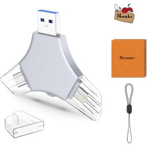 USB 3.0 Flash Drive 64gb for iPhone, 3in1 External Memory Picture Keeper Storage Stick for Photo/Video/Data Saver/Backup, V7.53High Speed Thumb Drives for iPhone/iPad/Android/PC - Seashell