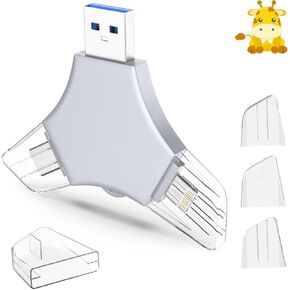 USB 3.0 Flash Drive 64gb for iPhone, 3in1 External Memory Picture Keeper Storage Stick for Photo/Video/Data Saver/Backup, V8.46High Speed Thumb Drives for iPhone/iPad/Android/PC - Blueish-Gray