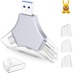 USB 3.0 Flash Drive 64gb for iPhone, 3in1 External Memory Picture Keeper Storage Stick for Photo/Video/Data Saver/Backup, V8.41High Speed Thumb Drives for iPhone/iPad/Android/PC - Asphalt