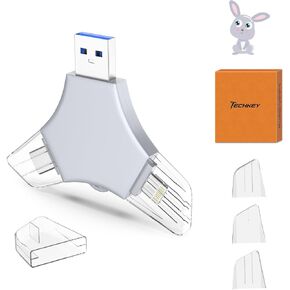 USB 3.0 Flash Drive 64gb for iPhone, 3in1 External Memory Picture Keeper Storage Stick for Photo/Video/Data Saver/Backup, V8.94High Speed Thumb Drives for iPhone/iPad/Android/PC - Lavender-Gray