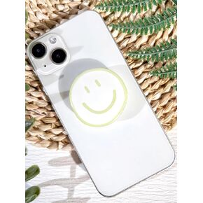 Cartoon Smile 2D Phone Grip Holder, Cute Clear Phone Stand, Expandable Collapsible Transparent Cell Phone Accessory, Phone Charms Tablet Support for Kindle (Green)
