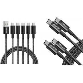 Anker New Nylon USB C to USB C Charger Cable (6ft, 2Pack，60W) USB A to USB C Cable [5 Pack 6ft]