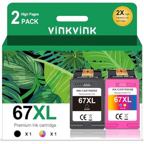 67XL Printer Ink Cartridges Replacement for HP Ink 67 67XL 67XXL Ink Cartridge Black/Color Combo Pack for DeskJet 4155e 2755e 4155 2700 Envy 6055 Printer（1 Black+1 Color ）