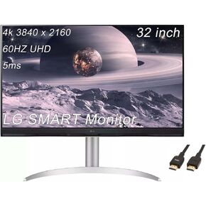 LG 32 inch 4K Smart Monitor, 16:9 Ultra HD (3840x2160) LCD Display, 60Hz, 5ms, AMD FreeSync, with webOS, ThinQ Home, USB Type-C, 2x5W Stereo Speakers, AirPlay 2, Bluetooth, with 5ave HDMI Cable