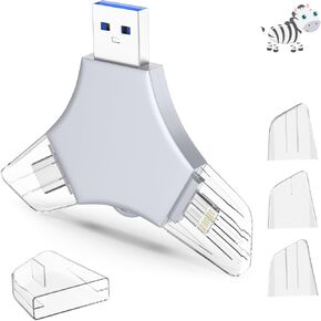 USB 3.0 Flash Drive 64gb for iPhone, 3in1 External Memory Picture Keeper Storage Stick for Photo/Video/Data Saver/Backup, V8.34High Speed Thumb Drives for iPhone/iPad/Android/PC - Whisper