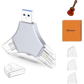 USB 3.0 Flash Drive 64gb for iPhone, 3in1 External Memory Picture Keeper Storage Stick for Photo/Video/Data Saver/Backup, V11.20High Speed Thumb Drives for iPhone/iPad/Android/PC - Sterling