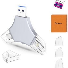 USB 3.0 Flash Drive 64gb for iPhone, 3in1 External Memory Picture Keeper Storage Stick for Photo/Video/Data Saver/Backup, V11.22High Speed Thumb Drives for iPhone/iPad/Android/PC - Storm-Cloud