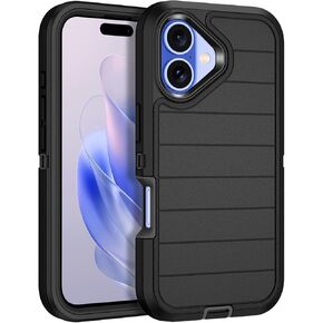 for iPhone 16e Case Heavy Duty Protective Shockproof Dropproof 3-Layer Full Body Protection Military Grade Rugged Tough Cover Case for Apple iPhone 16e 6.1",Black