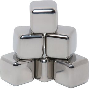 Mammoth Ice Bergs, 6 Reusable Ice Cubes made from 18/8 Kitchen Grade Stainless Steel, Reusable Ice Cubes for Drinks, Keeps Beverages Cold for 2 Hours