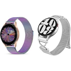 JKD 【2 Pack】 Metal Bands Compatible with Samsung Galaxy Watch 7 6 5 4 Band 40mm 44mm, Galaxy Watch 5 Pro 45mm/Watch 6 4 Classic 42mm 46mm 43mm 47mm/Active 2, 20mm Stainless Steel Wristbands Women Men