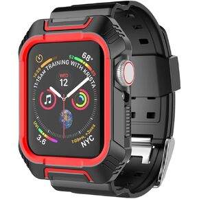 Takfox Smartwatch Band with Case for Apple Watch Band 38mm 42mm, Silicone Sport Protective Bumper Case Breathable Strap Bands Replacement Apple Watch Band for iWatch Series 3/2 / 1 38mm 42mm-Red
