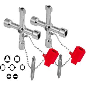 2Pcs 4-Way Universal Utilities Key, Multi-Functional Universal Cross Key with Bit Zinc Alloy Tools for Electric Water Gas Meter Box Cupboard Cabinet Opening Key