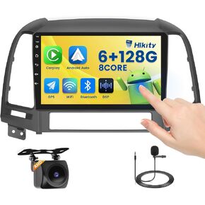 Hikity 6+128GB 8 Core for 2006-2012 Hyundai Santa Fe Upgrate Android Radio with Wireless Carplay, 9'' Touch Screen Stereo Dash Kit, Android Auto/32EQ DSP/Bluetooth 5.0/GPS/WiFi/SWC, Backup Camera