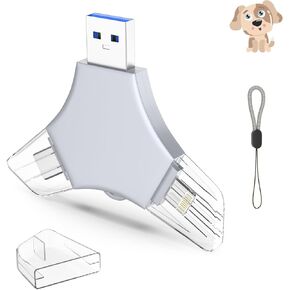 USB 3.0 Flash Drive 64gb for iPhone, 3in1 External Memory Picture Keeper Storage Stick for Photo/Video/Data Saver/Backup, V7.69High Speed Thumb Drives for iPhone/iPad/Android/PC - Brownish