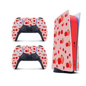 TACKY DESIGN PS5 Strawberry Skin for PlayStation 5 Console and 2 Controllers, Pink skin Vinyl 3M Decal Stickers Full wrap Cover (Disk Edition)
