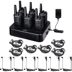 Retevis RT68 Walkie Talkie(6 Pack) with Earpiece(12 Pack),Portable FRS Two-Way Radio Rechargeable,with 6 Way Multi Unit Charger,Hands Free,Long Range,in-Ear and Earhook 2 Pin Walkie Talkie Earpiece
