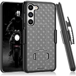 Galaxy S23 Case, Galaxy S23 5G Holster Clip, Tekcoo [Tstraw] Hard Shell [Kickstand] Secure Locking Belt Swivel Clip Defender Carrying Full Body Ultra Slim Case Cover for Samsung Galaxy S23 - Black