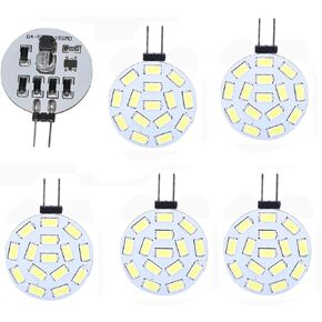 5X G4 LED Light Bulb 12V AC/DC 3W Side-Pin LED,Equivalent to 30W Halogen Bulb Replacement,Non Dimmable,G4 15 LED 5730 SMD,Cool White 6000K 5 Pack