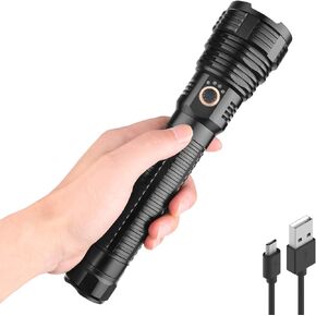 Windfire Super Bright 1200000 Lumen Flashlight المصباح التكتيكي قابل لإعادة الشحن التركيز القابل للتعديل ، نطاق الإضاءة الطويل المصباح العسكري ، قابلة للتكبير ، مقاوم للماء ، الأفضل للتخييم في حالات الطوارئ