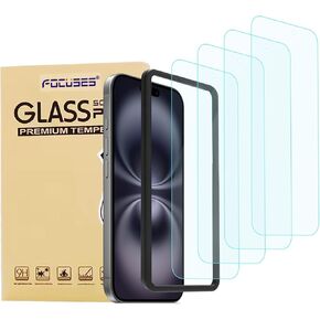 4 Pack Anti Blue Light Screen Protector for iPhone 16,iPhone15 [6.1inch] with Installation Frame,9H+ Anti Blue Light Tempered Glass, Anti-Scratch, Case Friendly