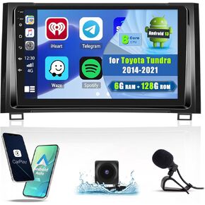 8 Core 4+64G 1280 * 720 Car Radio for Toyota Tundra 2014-2021 Wireless Carplay Android Auto DSP, 9 Inch Android 13 IPS Touchscreen BT 5.0 Car Stereo with GPS/WiFi/FM RDS Dual USB+AHD Backup Camera
