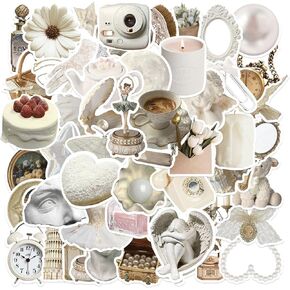 100 PCS White Aesthetic Stickers,Cute Aesthetic Art Coquette Stickers,Vinyl Waterproof Decal,Perfect for Kids,Teens,Water Bottle Suitcase Phone Skateboard Guitar Water Cup Bike Laptop Scrapbook