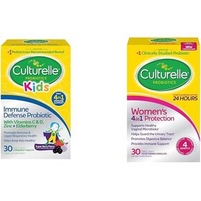 Culturelle Immune Defense Probiotic with Vitamin C, Vitamin D and Zinc + Elderberry, Non-GMO, 4-in-1 Immune Support for Kids Ages 3+*, Mixed Berry Chewables, 30 Count