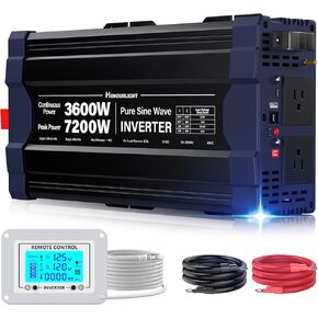 2025 New Upgraded 4000Watts Pure Sine Wave Inverter,Peak Power 8000W DC 12V to 120110V AC Solar Power Inverter with 2AC Outlets,USB Port,TypeC Port for Truck,RV,Vehicles,Remote Control with LED Screen